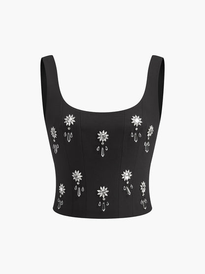 Floral Crystal Back Zipper Top - Chic Rio