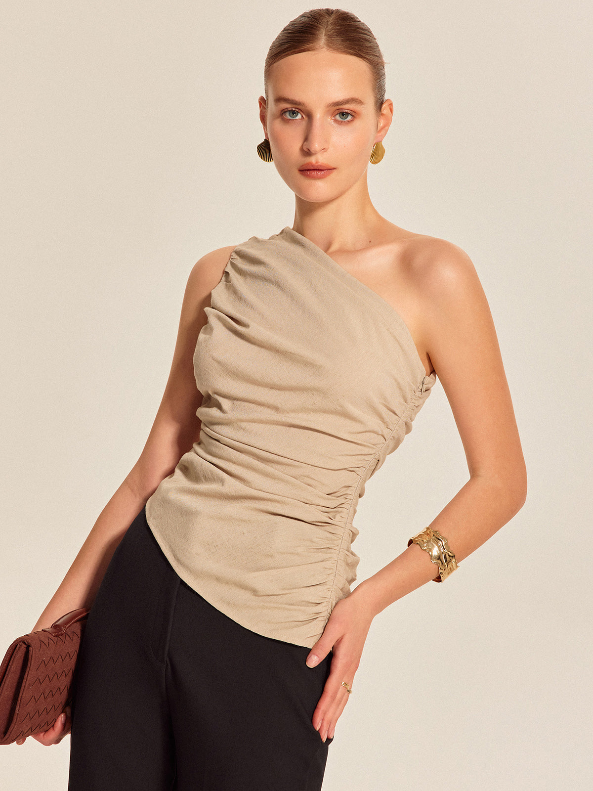 Ruched Side One-Shoulder Top - Chic Rio