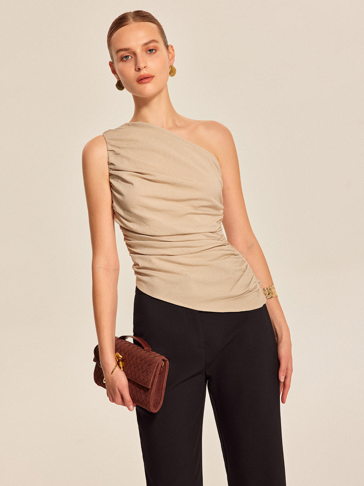 Ruched Side One-Shoulder Top - Chic Rio