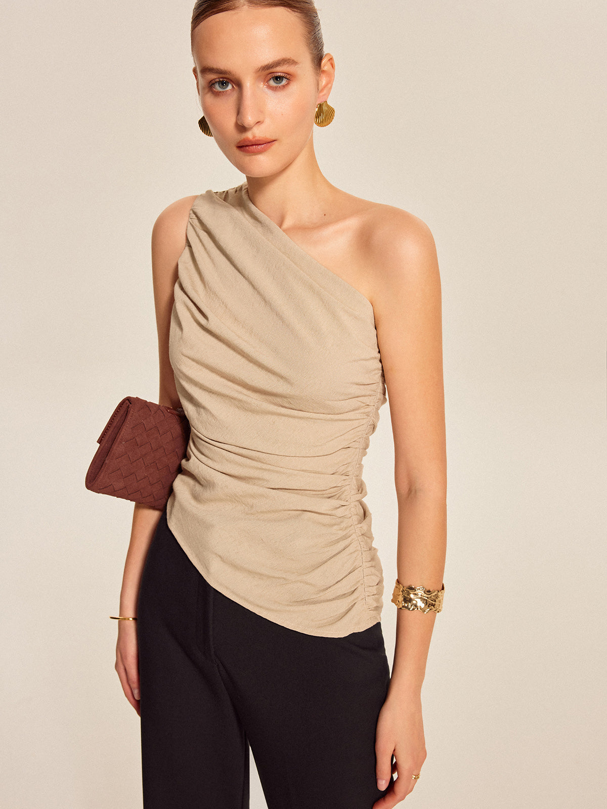 Ruched Side One-Shoulder Top - Chic Rio