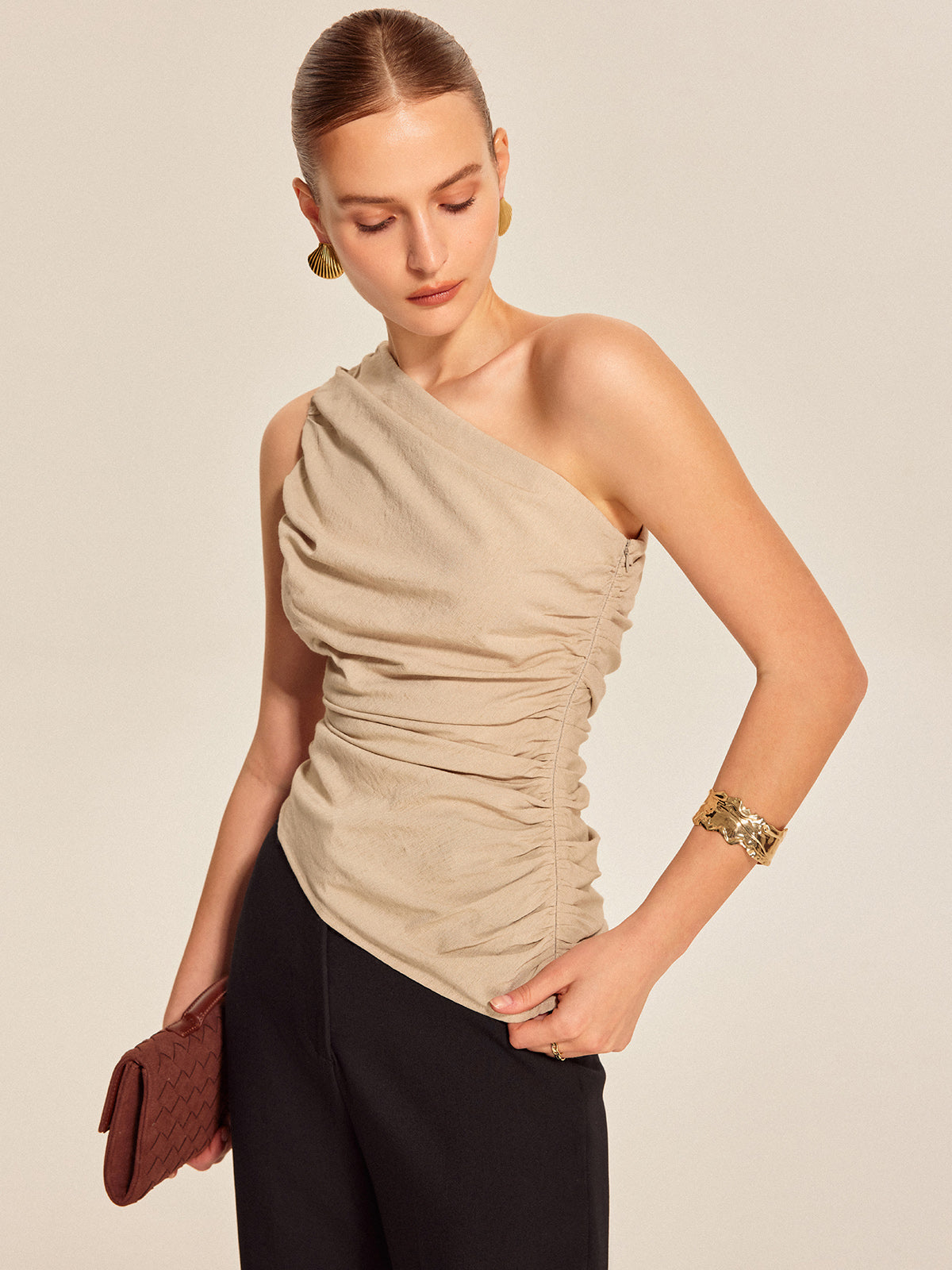 Ruched Side One-Shoulder Top - Chic Rio