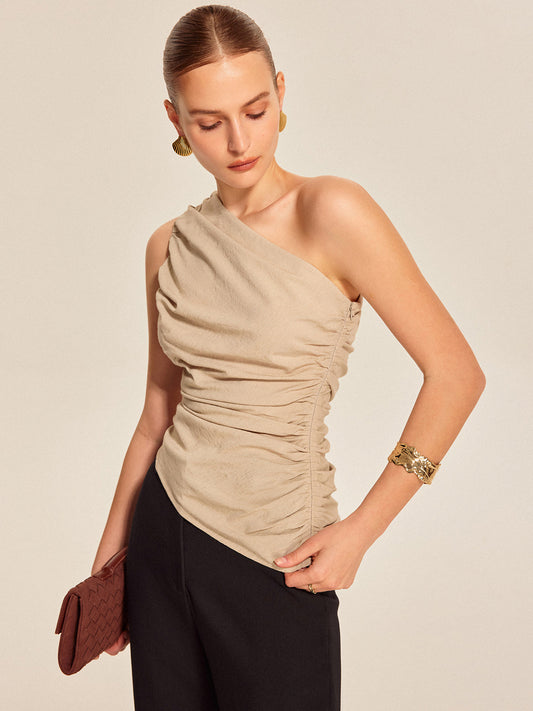 Ruched Side One-Shoulder Top - Chic Rio