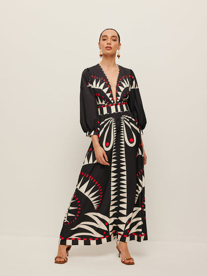 Boho Print V-Neck Split Dress - Chic Rio