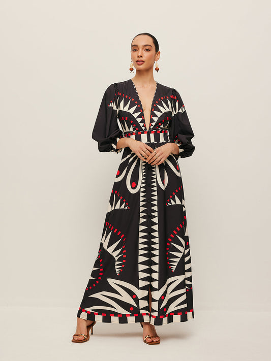 Boho Print V-Neck Split Dress - Chic Rio