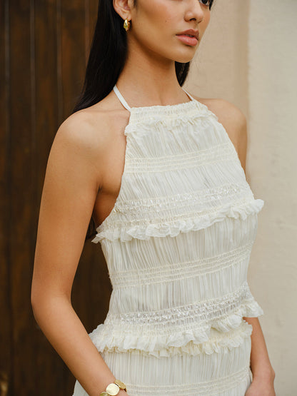 Smocked Halter Crop Top With Tiered Skirt Set - Chic Rio