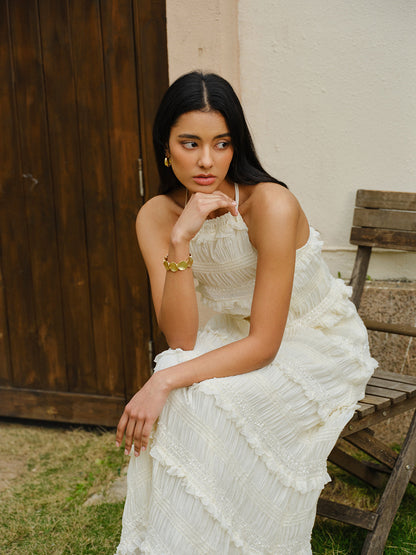 Smocked Halter Crop Top With Tiered Skirt Set - Chic Rio
