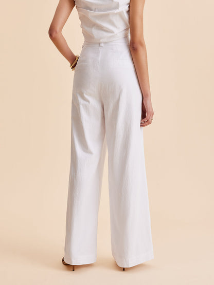 Cotton Mid-Waist Wide-Leg Pants With Pockets - Chic Rio