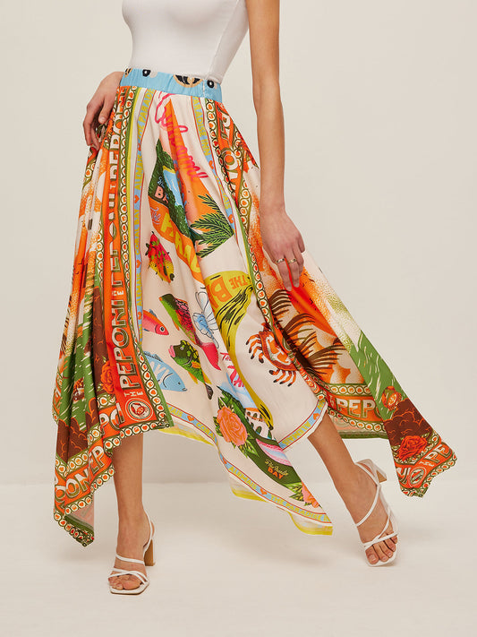 Printed Handkerchief Hem Skirt - Chic Rio