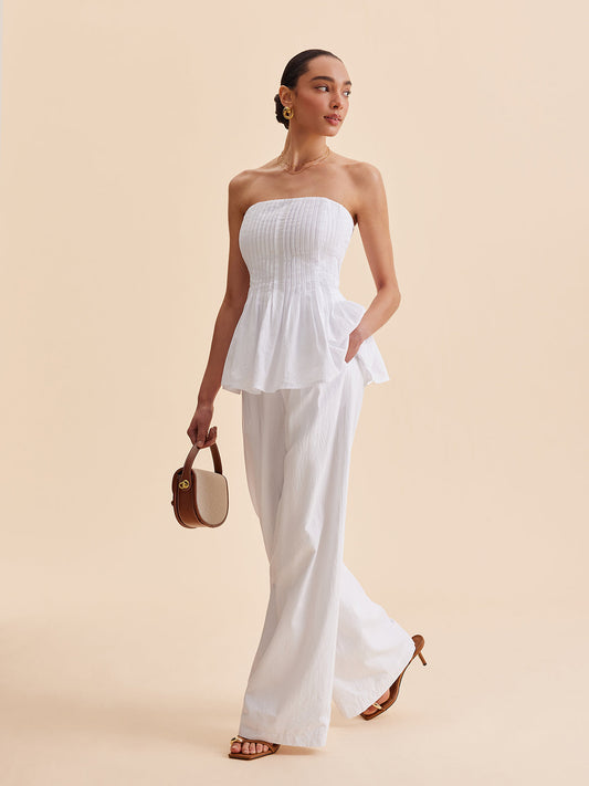 Cotton Mid-Waist Wide-Leg Pants With Pockets - Chic Rio