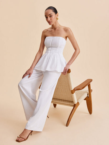 Cotton Mid-Waist Wide-Leg Pants With Pockets - Chic Rio