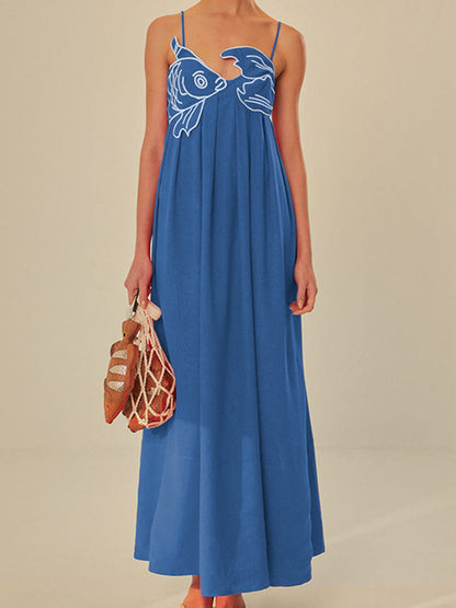 Embroidered Fish Semi-Sheer Cami Dress - Chic Rio