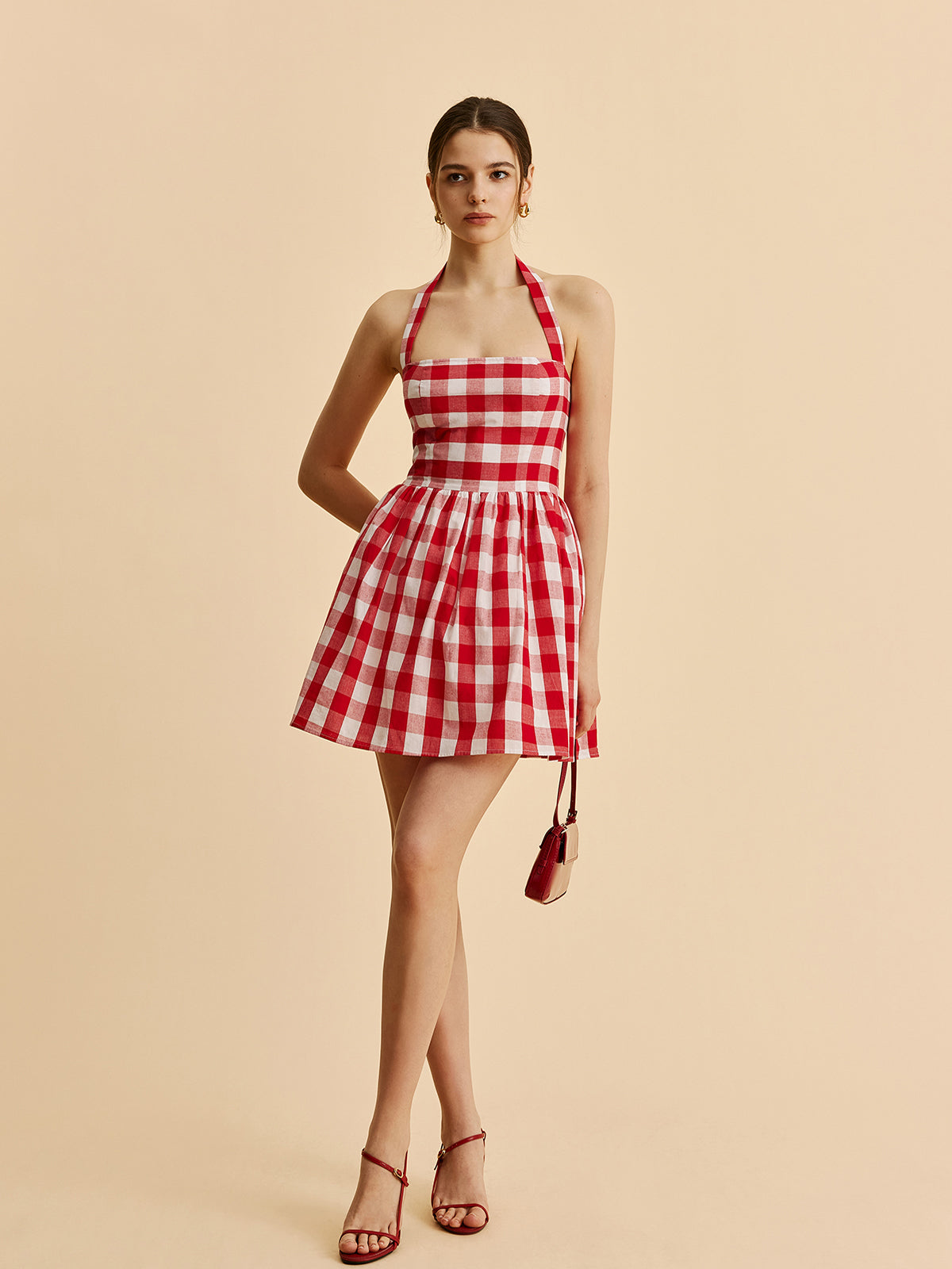 Plaid Halter Flare Dress - Chic Rio