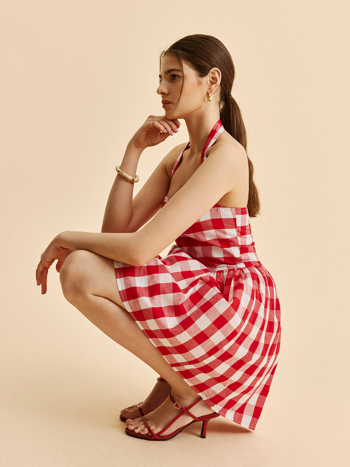 Plaid Halter Flare Dress - Chic Rio