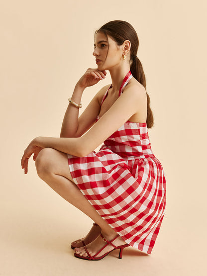 Plaid Halter Flare Dress - Chic Rio