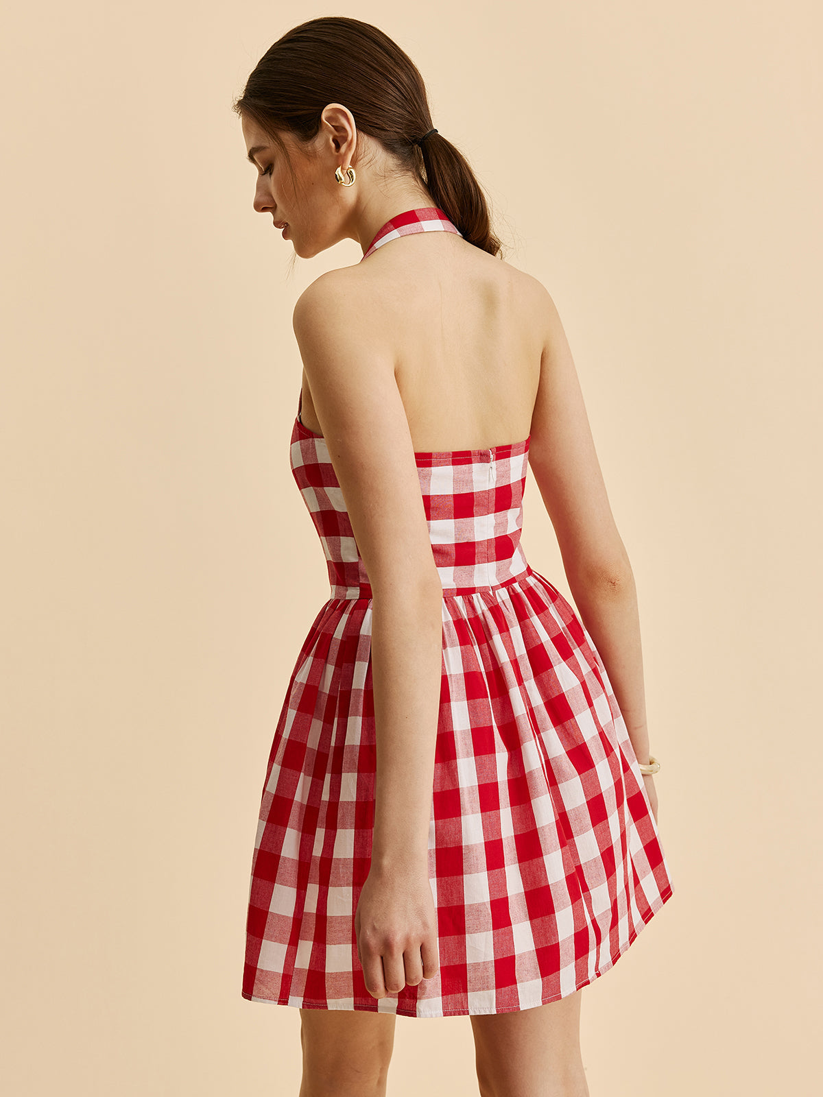 Plaid Halter Flare Dress - Chic Rio