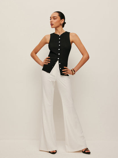 Sleeveless Ribbed Button-Front Top - Chic Rio