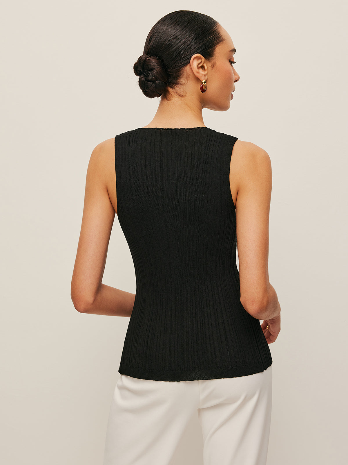 Sleeveless Ribbed Button-Front Top - Chic Rio