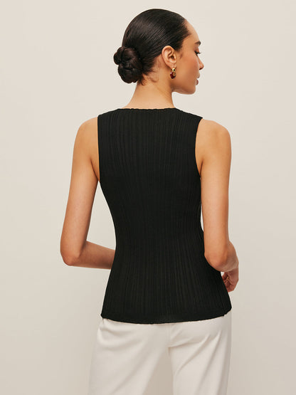 Sleeveless Ribbed Button-Front Top - Chic Rio