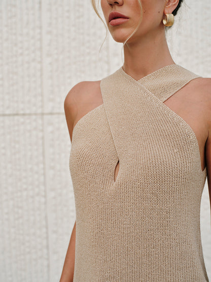 Halter Cross-Over Collar Tank Top - Chic Rio