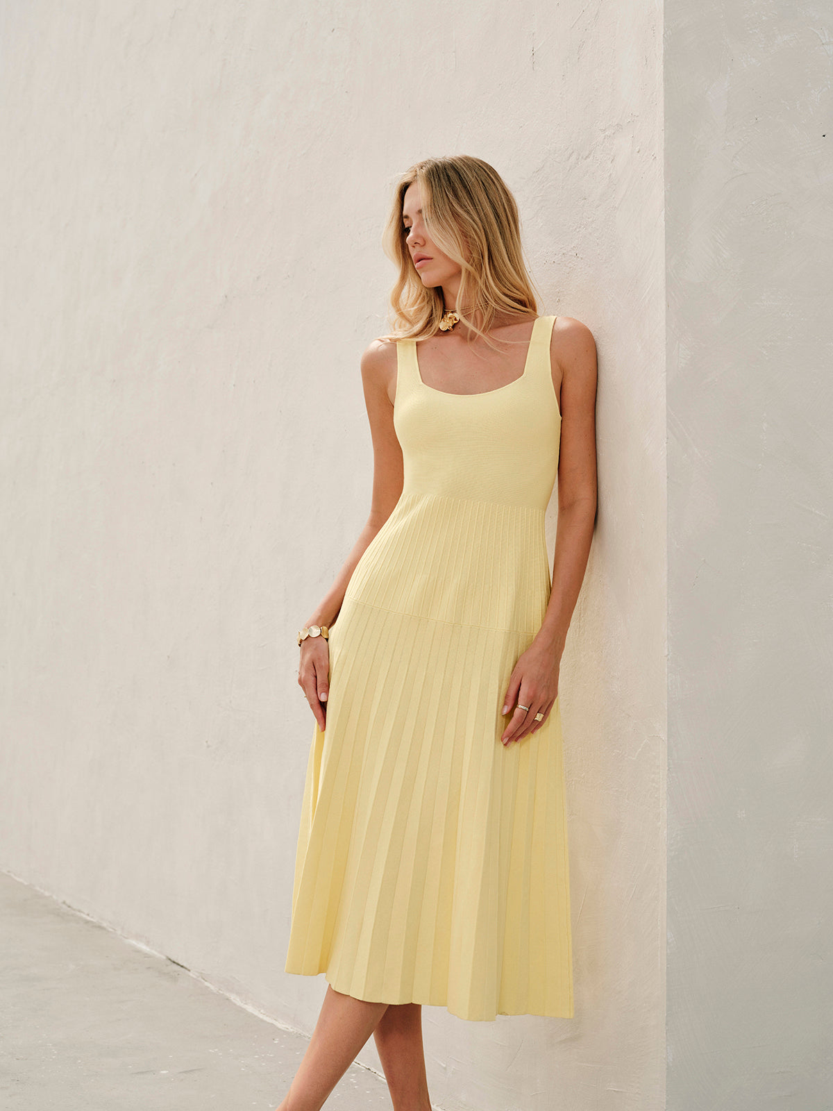 Square-Neck Ribbed Knit Dress - Chic Rio