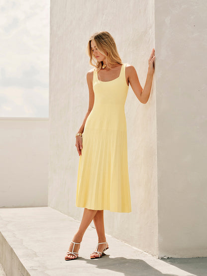 Square-Neck Ribbed Knit Dress - Chic Rio