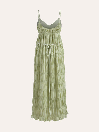 Semi-Sheer Strappy Pleated Dress - Chic Rio