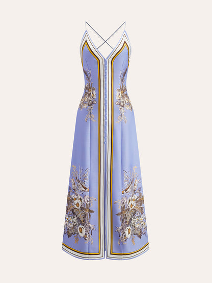 Casual Floral Printed Halter Long Dress - Chic Rio