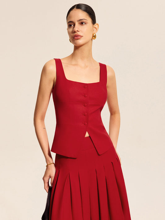 Cotton & Linen Square Neck Vest Top - Chic Rio