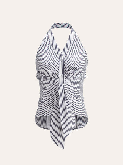 Striped Halter Tie Top - Chic Rio