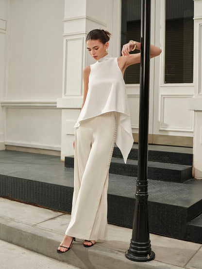 Asymmetrical Mock Neck Sleeveless Top - Chic Rio