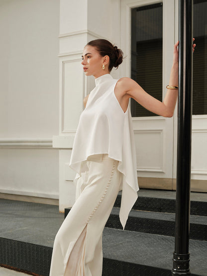 Asymmetrical Mock Neck Sleeveless Top - Chic Rio