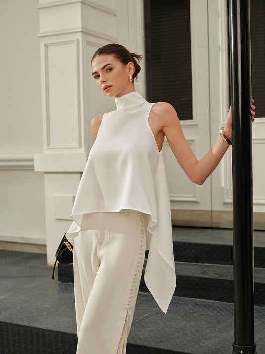 Asymmetrical Mock Neck Sleeveless Top - Chic Rio