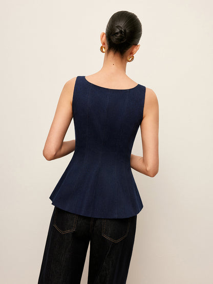 Zip-Front Denim Peplum Top - Chic Rio