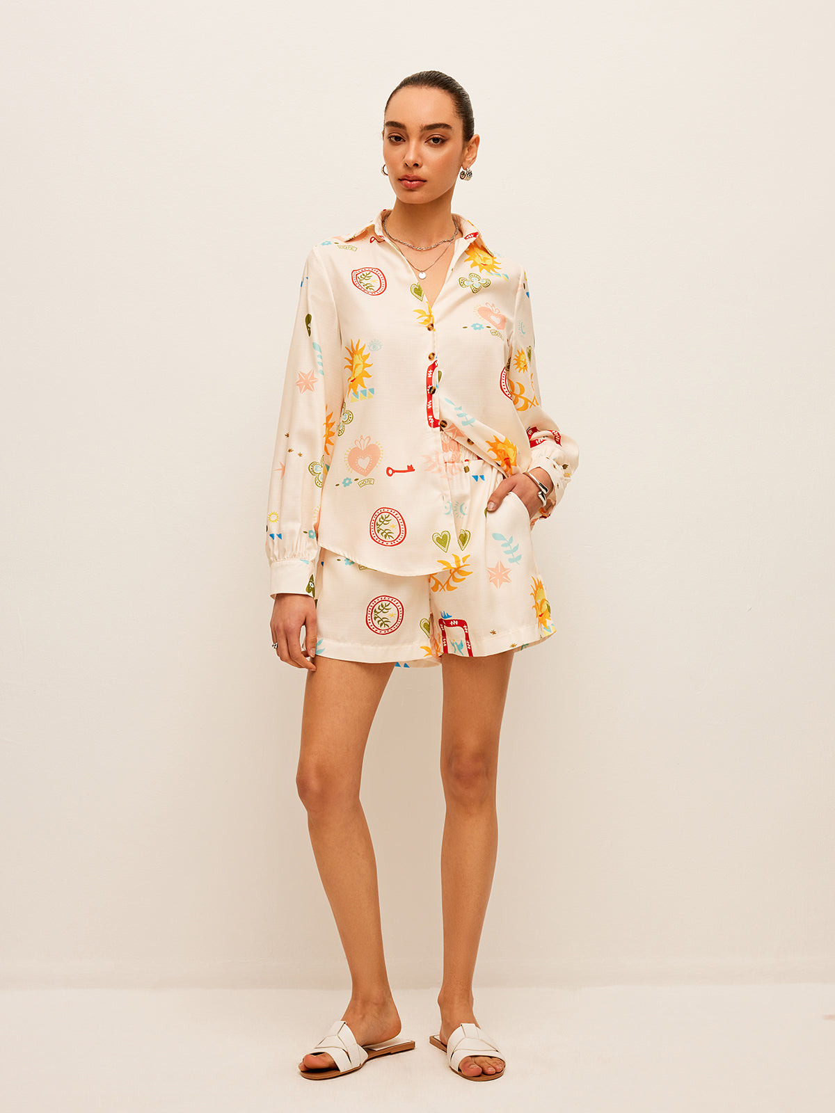 Pleated Pattern-Print Shorts Set - Chic Rio