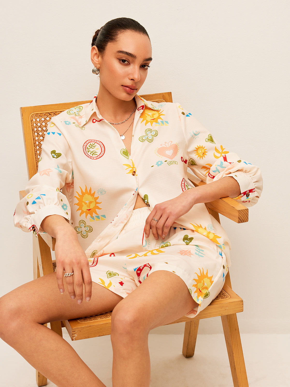 Pleated Pattern-Print Shorts Set - Chic Rio