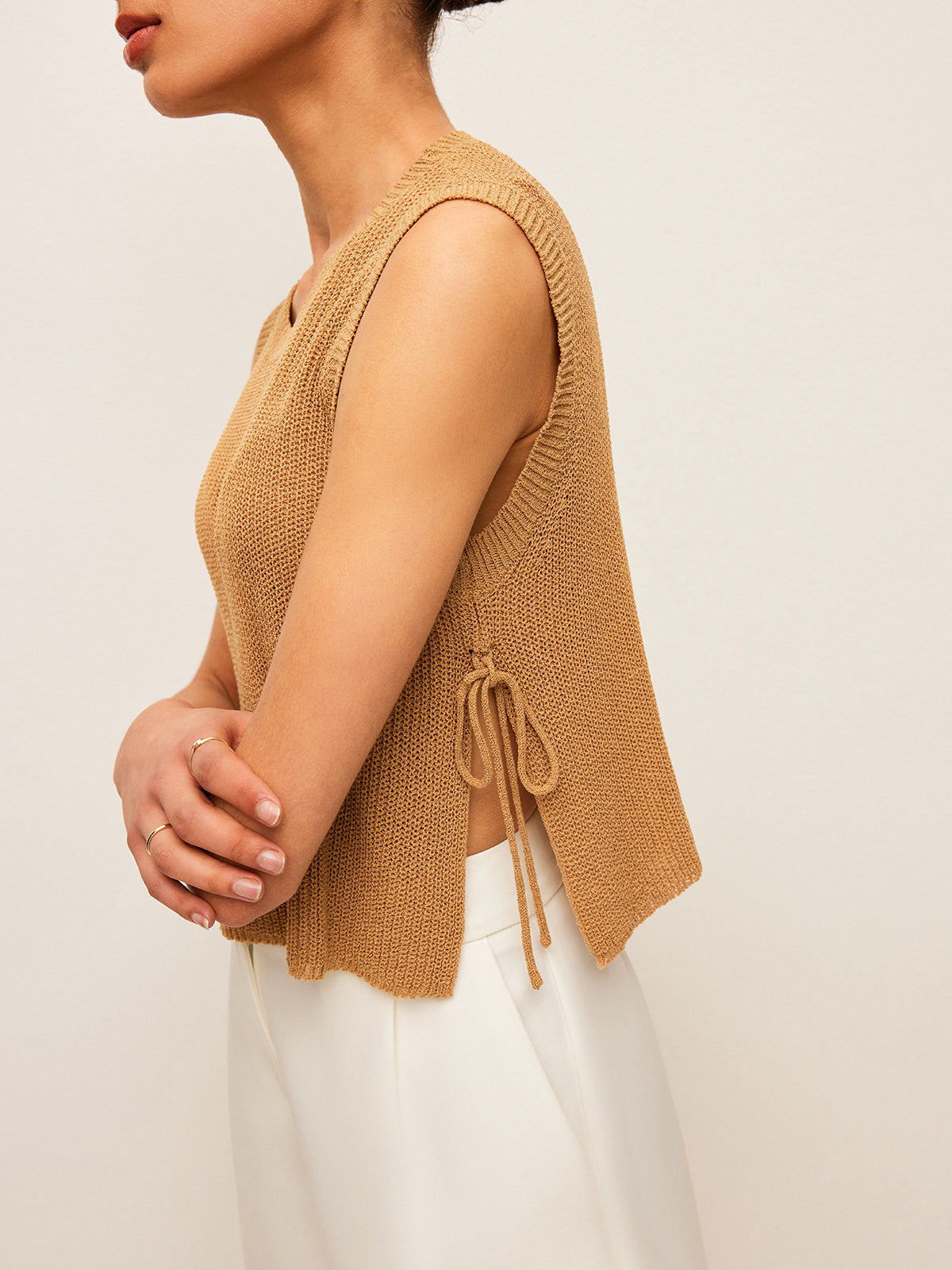 Side Tie Detail Knitted Sleeveless Top - Chic Rio