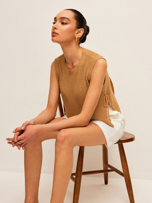 Side Tie Detail Knitted Sleeveless Top - Chic Rio