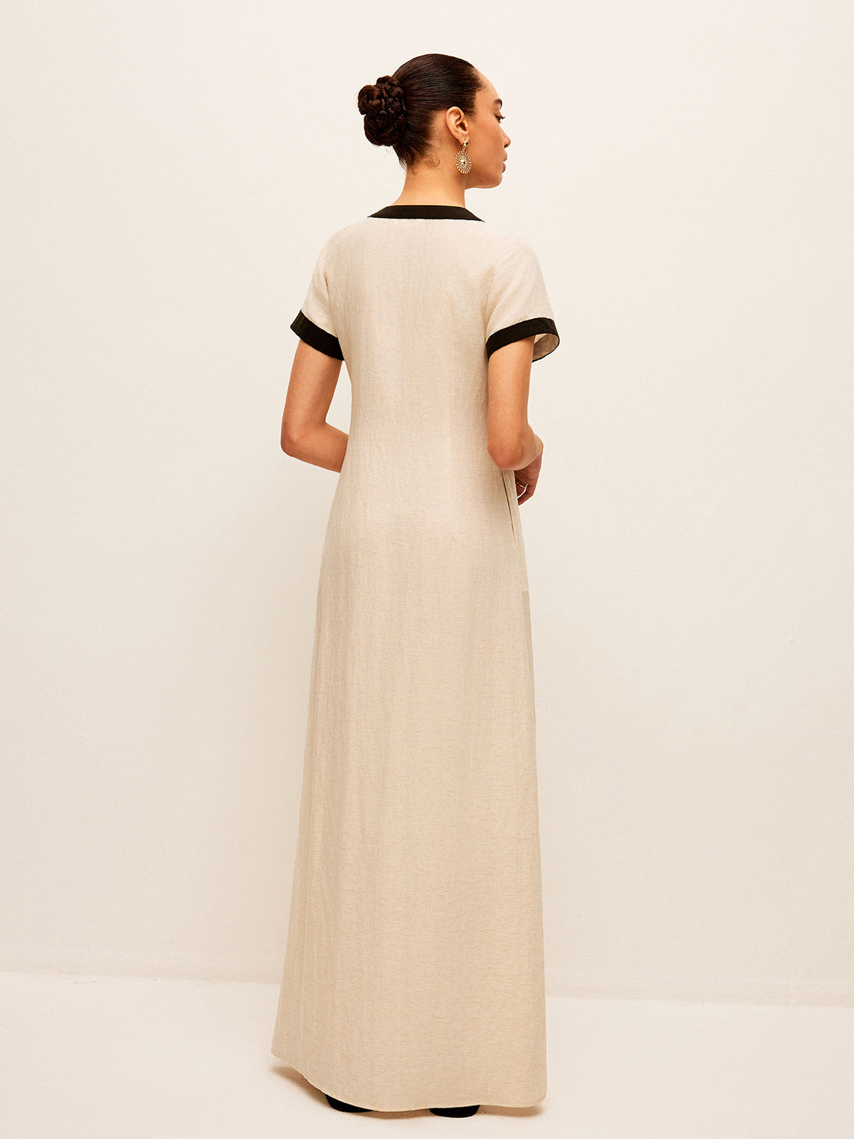 Cotton & Linen High-Slit Contrast Trim Dress - Chic Rio