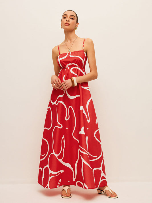 Printed Back Tie Detail Dress - Chic Rio