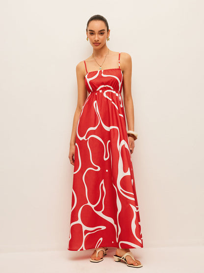 Printed Back Tie Detail Dress - Chic Rio