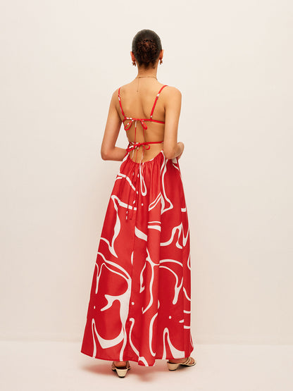 Printed Back Tie Detail Dress - Chic Rio