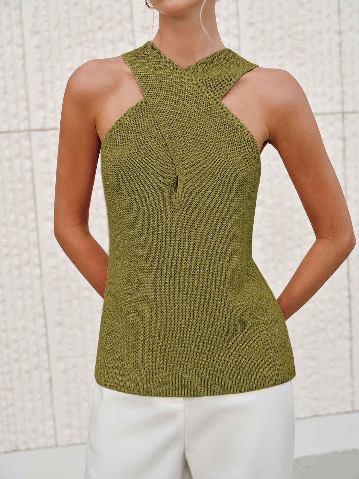 Halter Cross-Over Collar Tank Top - Chic Rio