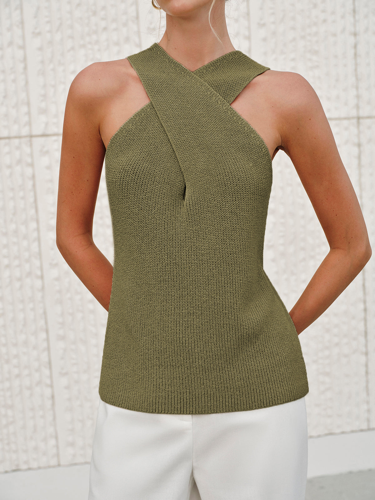 Halter Cross-Over Collar Tank Top - Chic Rio
