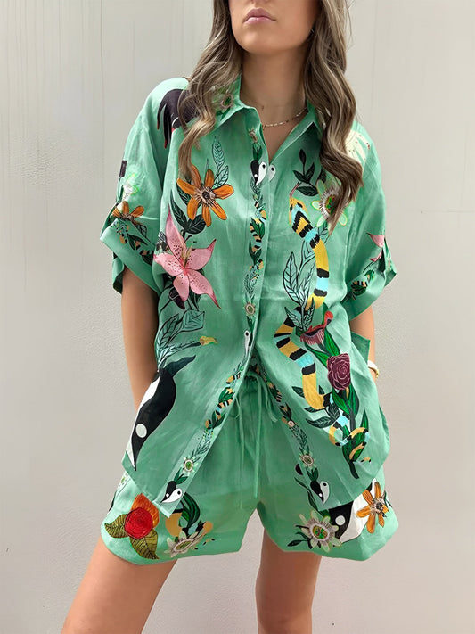 Oversized Floral Print Shorts Set - Chic Rio