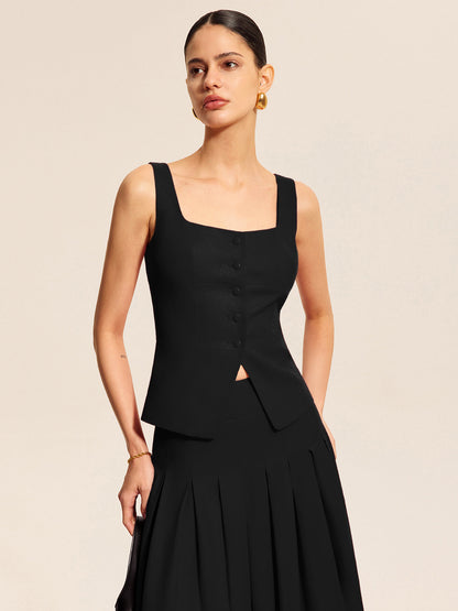 Cotton & Linen Square Neck Vest Top - Chic Rio