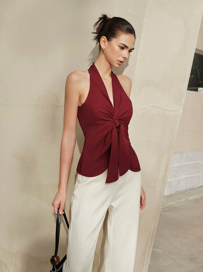 Halter Neck Knotted Front Top - Chic Rio