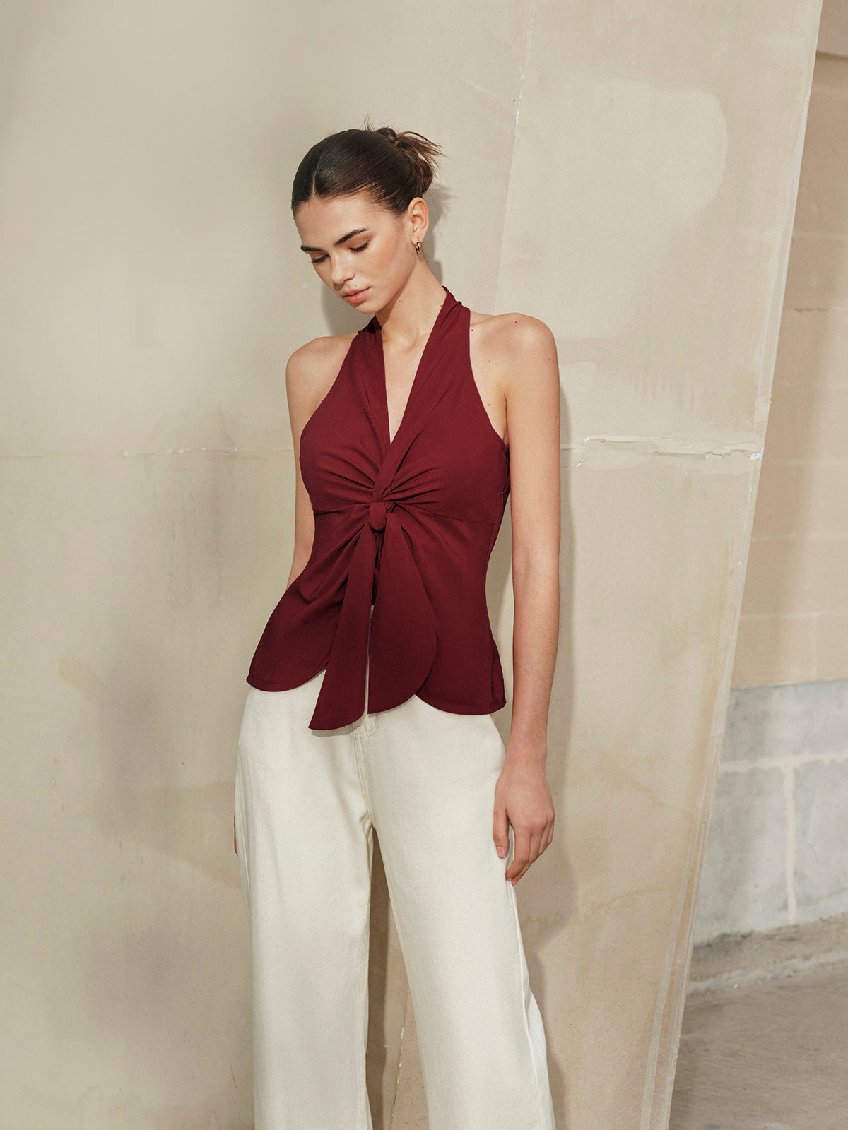 Halter Neck Knotted Front Top - Chic Rio