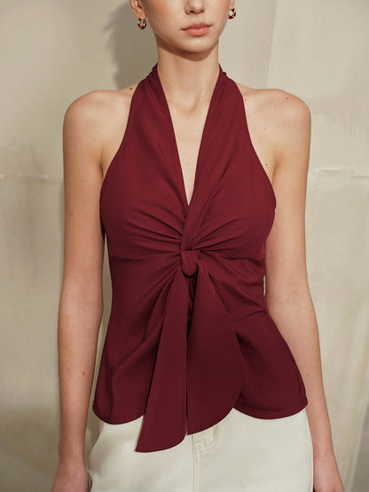 Halter Neck Knotted Front Top - Chic Rio