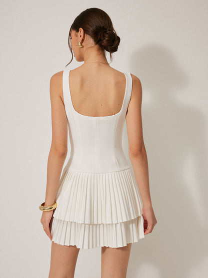 Square Neck Pleated Dress - Chic Rio