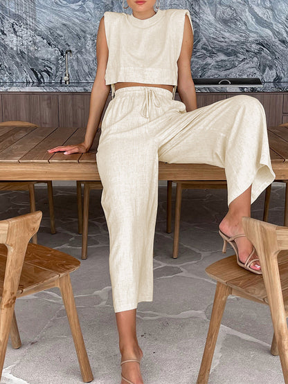 Utility Linen Two Piece Wide Leg Pants Set - Chic Rio